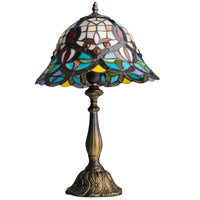 K Living L12BARKING/TLWS 12" 12" Antique Brass Tiffany Table Lamp with Stained Glass and Amber Jewels