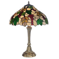 K Living L12HANDLEY/TLWS 12" Tiffany Glass Vintage Table Lamp with Grape and Leaf Design - 48cm Height
