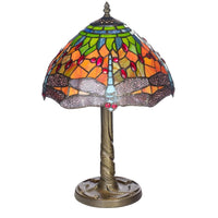K Living L12MITCHAM/TLWS 12" Dragonfly Multicolour Tiffany Glass Vintage Dome Table Lamp - 48cm Height
