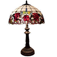 K Living L12WYCOMBE/TLWS 12" Tiffany Table Lamp with Rose and Dragonfly Design Shade - 48cm Height