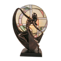 Widdop L2803 Bronze Art Deco Dancing Lady Table Lamp with Stained Glass Backdrop - 36cm Height