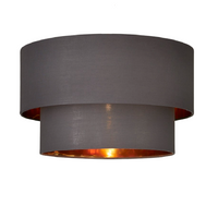 K Living L36RONAGRYGO/PE Grey Fabric and Gold Inner Two Tier Modern Easy Fit Drum Lampshade
