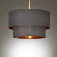 Grey Fabric and Gold Inner Two Tier Modern Easy Fit Drum Lampshade