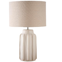 K Living Cream Modern Ribbed Ceramic Table Lamp with Textured Beige Drum Lampshade