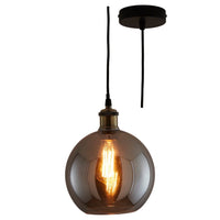 Matt Black & Smoked Glass Vintage Globe Dome Pendant Light 20cm