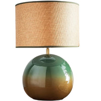 K Living LLATAGN/TL Glossy Green Ceramic Modern Table Lamp with Woven Drum Shade - 44cm Height
