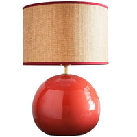 K Living LLATARD/TL Glossy Red Ceramic Modern Table Lamp with Woven Drum Shade - 44cm Height
