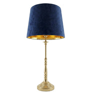 Britalia BRLBECCIO Navy Blue Velvet Table Lamp with Antique Brass Base & Gold Lined Shade - 60cm Height