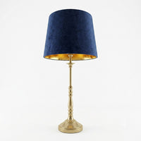 Luxury blue velvet table lamp with gold interior shade