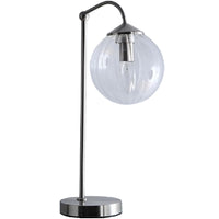 K Living LBIANCASN/TLWS Satin Nickel Modern Arch Table Lamp with Clear Ribbed Glass Globe - 38cm Height