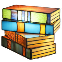 K Living LBOOKSTIF/TL Multi Coloured Stained Glass Stack of Books Tiffany Style Table Lamp - 20cm Length