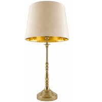 Britalia BRLBRUSHTON/CRE Cream Velvet Table Lamp with Antique Brass Base &amp; Gold Lined Shade - 60cm Height