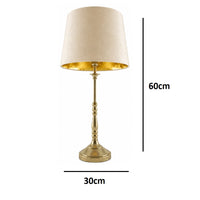 Cream and Gold velvet bedside table lamp with antique brass base