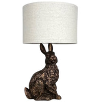 K Living LBUNNY/TL Antique Gold Bunny Rabbit Table Lamp with Natural Linen Drum Shade - 51cm Height