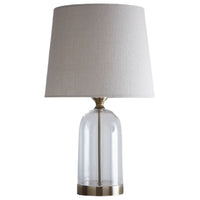 Antique Brass & Clear Glass Bell Jar Table Lamp with Natural Linen Shade 48cm