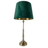 Britalia BRLCHRISTIO Emerald Green Velvet Table Lamp with Antique Brass Base & Gold Lined Shade - 60cm Height