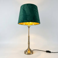 Luxury green velvet table lamp with gold interior shade