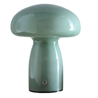K Living LCOREYGREE/TL Green Glass Mushroom Shaped Modern Touch Rechargeable Table Lamp - 19cm Height