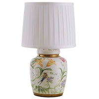White & Gold Detail Ceramic Oriental Tea Urn Table Lamp with Pleated Shade 44cm
