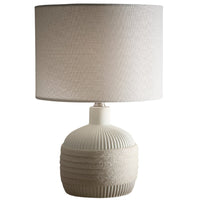 K Living LEMELIA/TLWS Cream Ribbed Ceramic with Rope Design Modern Table Lamp with Cream Linen Drum Lamp Shade