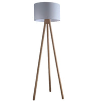 K Living LERICE/FL Oak Wooden Tripod Floor Lamp with White Cotton Drum Shade - 178cm Height