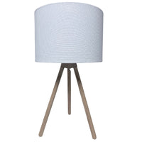 K Living LERICE/TL Oak Wooden Tripod Desk Lamp with White Cotton Drum Shade - 44cm Height