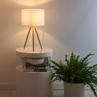 Modern Wooden Tripod Table lamp with White Shade
