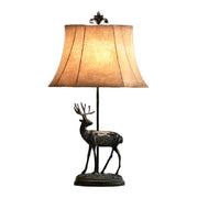 K Living LFALINE/TLWS Antique Black Faline Deer Stag Table Lamp with Natural Faux Tapered Shade