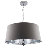 Polished Chrome & Grey Cotton Shade 3 Lamp Pendant Ceiling Light 50cm