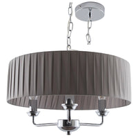 Polished Chrome & Grey Pleated Drum Shade 3 Lamp Pendant Ceiling Light 45cm