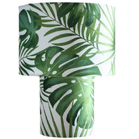 K Living LKOBELEAVES/TL Green Velvet Tropical Leaf Print Modern Table Lamp - 30cm Height