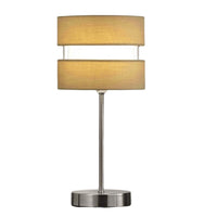 K Living LLAYEROCH/TLWS Satin Nickel Table Desk Lamp with Ochre Yellow Layered Fabric Shade - 38cm Height