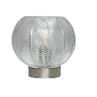 K Living LLEAFCLEAR/TL Brushed Chrome & Clear Ribbed Glass Vintage Globe Table Lamp - 20cm Diameter