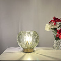 Antique Gold and Green Ribbed Glass Vintage Table Lamp