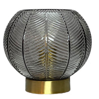 K Living LLEAFSMOKE/TL Antique Gold &amp; Smoked Ribbed Glass Vintage Globe Table Lamp - 20cm Diameter
