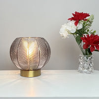 Antique Gold and Smoked Ribbed Glass Vintage Table Lamp