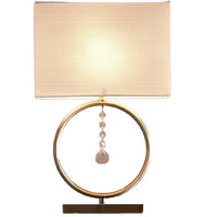 K Living LLIZZYAB/TLWS Antique Brass &amp; Crystal Modern Table Lamp with Grey Cotton Rectangular Drum Shade - 44cm Height