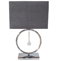 K Living LLIZZYCHR/TLWS Polished Chrome &amp; Crystal Modern Table Lamp with Grey Cotton Rectangular Drum Shade