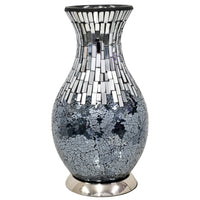 Black Art Deco Mirrored Mosaic Glass Vintage Vase Table Lamp 35cm