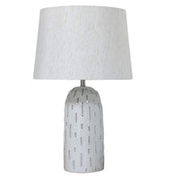 K Living LMADRID/TL Modern White and Grey Ceramic Table Lamp with a Natural White Linen Shade - 61cm Height