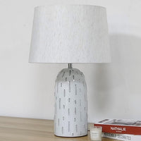 modern ceramic table lamp grey textured base fabric shade