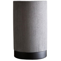K Living LMALTAGRY/TL Soft Grey Velvet Ribbed &nbsp;Cylinder Table Lamp with Black Metal Base - 20cm Height