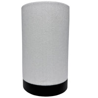 K Living LMALTAWHI/TL White Velvet Ribbed Cylinder Table Lamp with Black Metal Base - 20cm Height