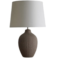K Living LNORABRN/TLWS Brown Ribbed Ceramic Modern Table Lamp with Cream Drum Shade - 51cm Height