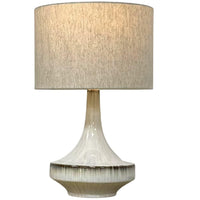 K Living LPORTO/TL White Modern Glazed Sculptural Ceramic Table Lamp With Neutral Fabric Drum Shade 47.5cm