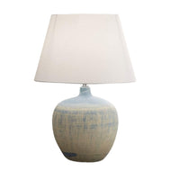 K Living LTENBYBLU/TLWS Blue and Cream Ceramic Urn Modern Table Lamp with White Drum Lamp Shade - 45cm