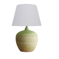 K Living LTENBYGRN/TLWS Green Ceramic Urn Modern Table Lamp with White Fabric Lamp Shade - 45cm Height