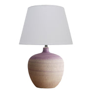 K Living LTENBYLIL/TLWS Lilac and Cream Ceramic Urn Modern Table Lamp with White Drum Lamp Shade - 45cm Height