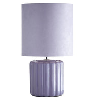 K Living LZOELILAC/TLWS Lilac Ribbed Ceramic Vintage Table Lamp with Velvet Drum Shade - 33cm Height