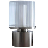 K Living Modern LZOJASN/TL Ribbed Clear Glass Table Lamp with Satin Nickel Base - 25cm Height